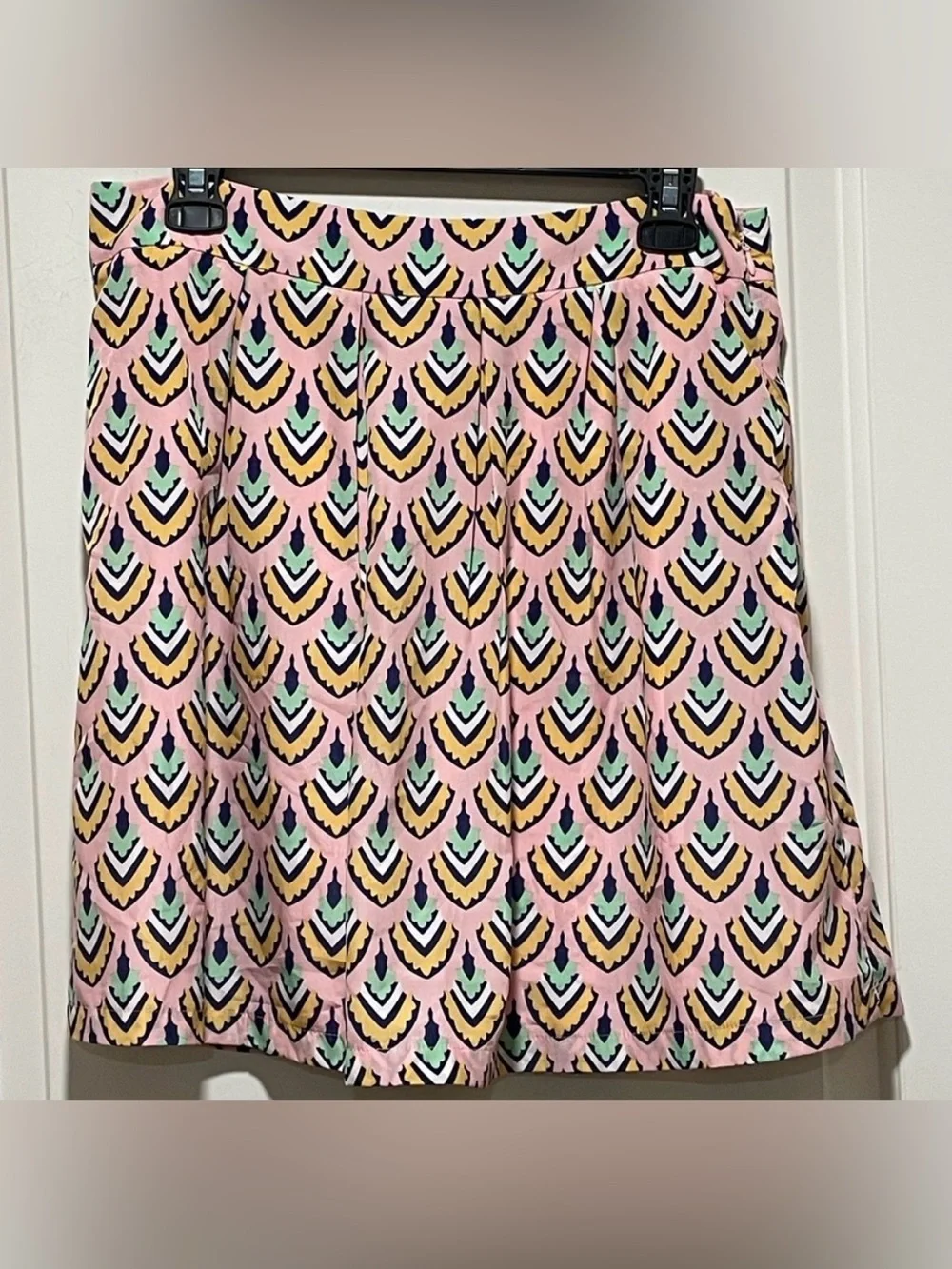 Cute Summer Mini Skirt Yellow & Mint Sz Large Pleated A Line Pockets Zip